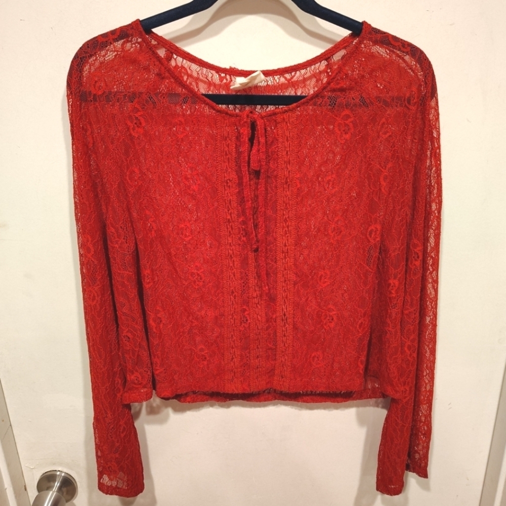 Neon Soul Women's Dark Red Lace Peasant Top M Goth Whimsigoth Hippie Fairy Y2K